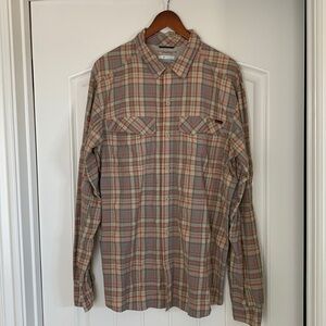 Columbia Omni-Shade Sun Protection Tan Plaid Long Sleeve Shirt Men Large Fishing